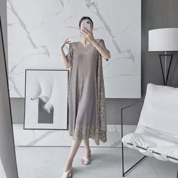 Платье-трапеция Miyake Retro с плиссировкой — элегантная осень 2025 г. One Size чёрный