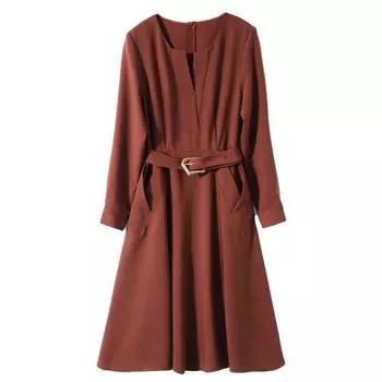 Платье-трапеция с V-образным вырезом для женщин на весну и осень. Новая утягивающая юбка-трапеция на шнуровке. Модная юбка. M чёрный