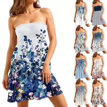 Платье-труба для женщин, милое сексуальное платье без рукавов с принтом на открытых плечах M бежевый