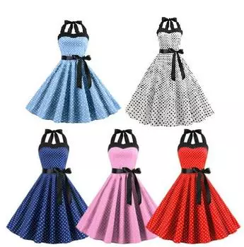 Платье-труба в стиле ретро в горошек 2023 года 2XL небесно-голубой