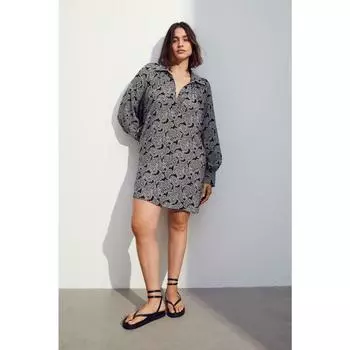 Платье-туника H&M с объемными рукавами, черное с узором пейсли 1192056001
