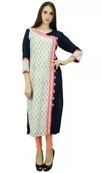 Платье-туника Phagun из хлопка с цветочным принтом в этническом стиле Курти на пуговицах 10 покинуть белый