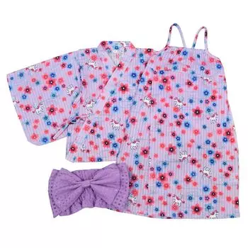 Платье юката для младенцев и детей, единорог, цельный комплект с оби, комплект из 3 предметов, цвет лавандовый-фиолетовый, 95 лавандовый