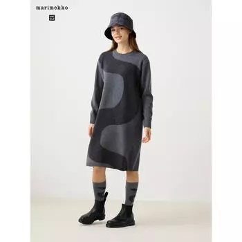 Платье Uniqlo из овечьей шерсти с круглым вырезом 07 GRAY/WOMEN XS