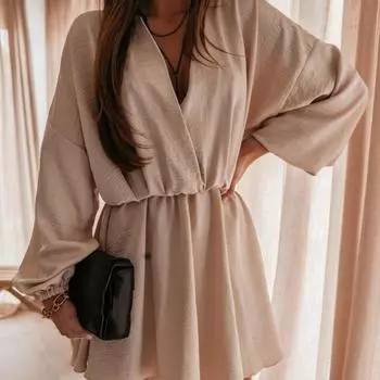 Платье V-образный вырез свободный сексуальный женский крест воротник платье 2XL чёрный