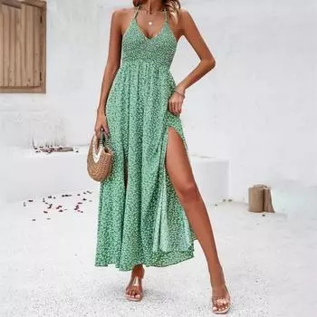 Платье Весенне-летнее повседневное праздничное платье с подтяжками и принтом S чёрный