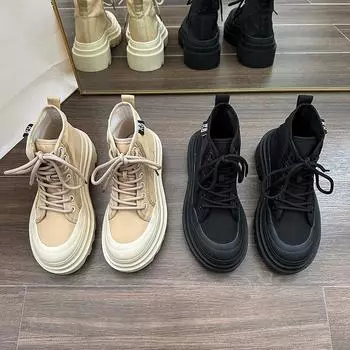 Платье в британском стиле с дышащими женскими ботинками 2024 года на толстом каблуке и толстой подошве, короткие, универсальные 35 бежевый