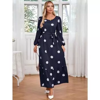 Платье в горошек осень-зима для женщин, элегантный темперамент S синий