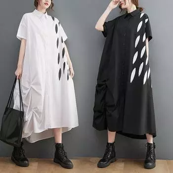 Платье в китайском стиле Платье большого размера в стиле ретро Длинное платье-рубашка