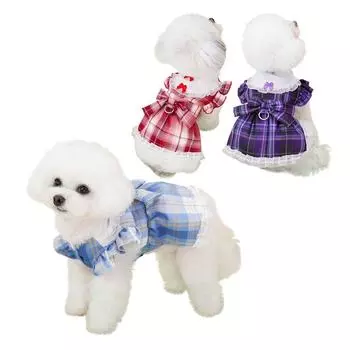 Платье в клетку в школьном стиле с бантом для собак и кошек, летняя милая одежда принцессы для маленьких собак L
