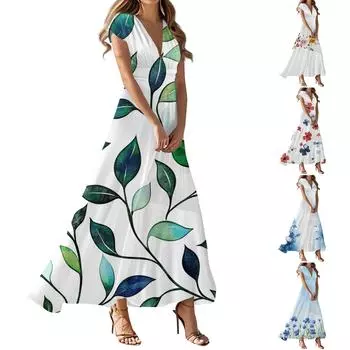 Платье в стиле бохо для женщин, повседневное, свободного кроя, летнее платье с карманом XXL зелёный