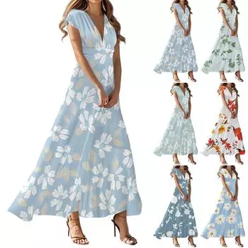 Платье в стиле бохо для женщин, повседневное, свободного кроя, летнее, сарафан с цветочным принтом и карманом S белый