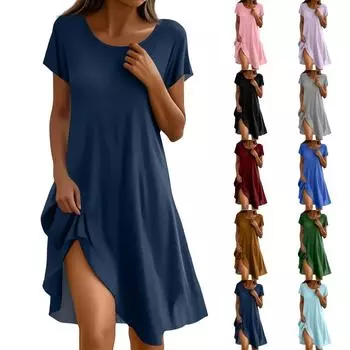 Платье в стиле бохо с коротким рукавом для женщин, повседневное, свободного кроя, летнее, сарафан с цветочным принтом и карманами L чёрный