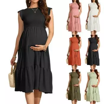 Платье в стиле бохо с коротким рукавом для женщин, повседневное, свободного кроя, летнее, сарафан с цветочным принтом и карманами L чёрный