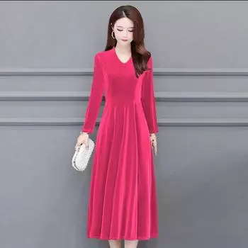 Платье в стиле иностранного стиля из золотого бархата, весна-осень-зима, длинная юбка, нижняя часть чонсама, прикрывающая живот, темперамент, утолщенная выше колена M чёрный