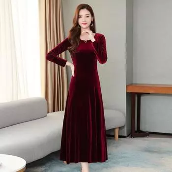 Платье в стиле иностранного стиля из золотого бархата, весна-осень-зима, длинная юбка, нижняя часть чонсама, прикрывающая живот, темперамент, утолщенная выше колена M фиолетовый