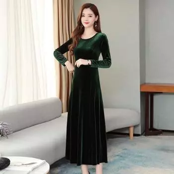 Платье в стиле иностранного стиля из золотого бархата, весна-осень-зима, длинная юбка, нижняя часть чонсама, прикрывающая живот, темперамент, утолщенная выше колена M чёрный