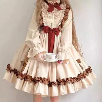 Платье в стиле Лолиты персиково-какао OP Retro Doll Cute L разноцветный