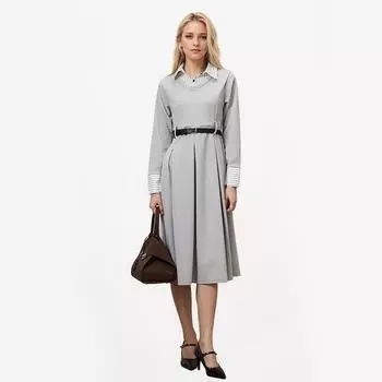 Платье в стиле преппи Fake Two Slim с дизайнерским поясом-поло с лоскутным узором M серый