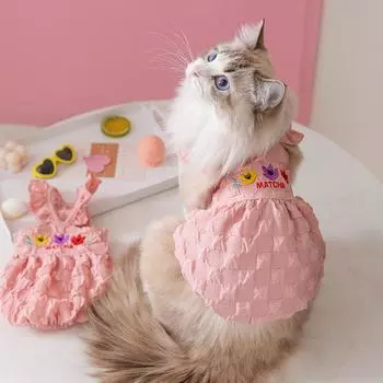 Платье в стиле принцессы для кошек, весна/лето, тонкое, с принтом тюльпанов и сеткой, с принтом тыквы, одежда для домашних животных, одежда для щенков, рубашка для собак XS