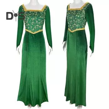 Платье в стиле принцессы, сценическое шоу, костюм для косплея, платье с цветочным принтом, А-силуэт, длинный рукав, макси-платье, квадратный вырез, свадебное, выпускное, коктейльное L зелёный