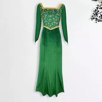 Платье в стиле принцессы, сценическое шоу, костюм для косплея, платье с цветочным принтом, А-силуэт, длинный рукав, макси-платье, квадратный вырез, свадебное зеленое бархатное платье M зелёный