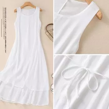 Платье в стиле ретро без рукавов из двухслойного хлопка и льна с длинным низом, женское, лето 2025, новое однотонное длинное платье-жилет M белый