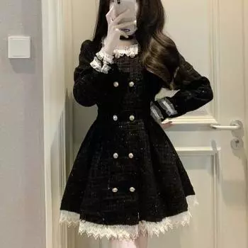 Платье в стиле ретро. Леди весна и осень. Маленькая черная юбка. Темпераментная пышная юбка. S