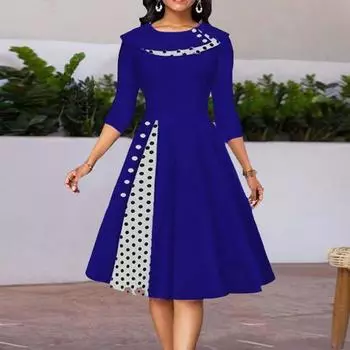 Платье в стиле ретро, популярное украшение на пуговицах, дышащее женское платье, повседневная мода для девочек, праздничное платье в стиле ретро, платье в стиле ретро, уличная одежда S королевский синий