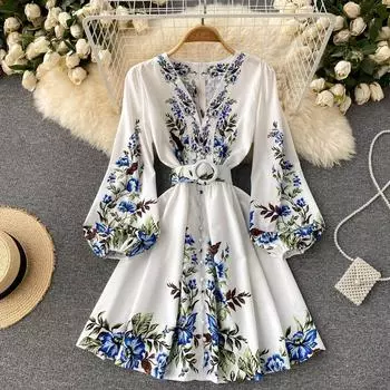 Платье в стиле суда RUGOD, женское дизайнерское короткое платье с принтом «Чувство меньшинства», рукавами-пузырьками, уменьшение возраста, облегающее короткое платье для женщин M белый