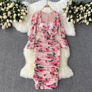 Платье в стиле знаменитостей, женская одежда High Sense, весна 2022, новое элегантное женственное облегающее платье с запахом и морщинами на бедрах