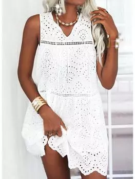 Платье весна/лето 2022 в европейском и американском стиле без рукавов с ажурным кружевом Extra Large белый