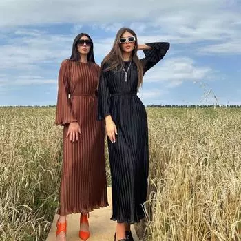 Платье весна-лето и осень Женское темпераментное дамское платье высокого класса с плиссировкой и тонкими расклешенными рукавами средней длины XL белый