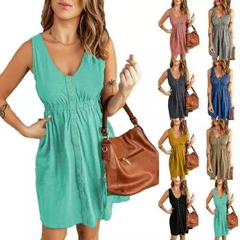 Платье весна-лето, новое однотонное сексуальное платье без рукавов с открытой талией S хаки