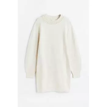 Платье вязаное HM бисерное светло-бежевое бисерное