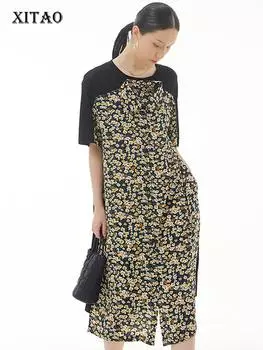 Платье XITAO из двух частей с принтом WMD6336 One Size фиолетовый