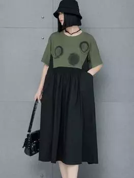 Платье XITAO из двух частей в стиле пэчворк контрастного цвета GMM1278 One Size зелёный