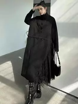 Платье XITAO из кружева в стиле пэчворк с неровной завязкой GMM1146 One Size чёрный