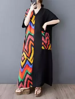 Платье XITAO с карманами в стиле пэчворк контрастного цвета ZMY1013 One Size оранжевый