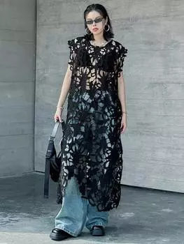 Платье XITAO с круглым вырезом и без рукавов GYX1553 One Size чёрный