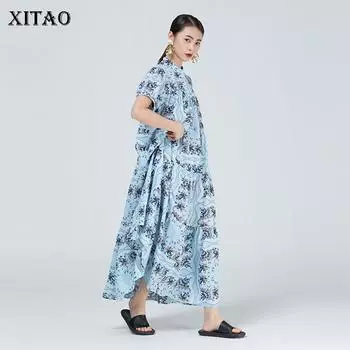 Платье XITAO с принтом, новое модное женское шифоновое платье в стиле пэчворк, маленькое свежее повседневное платье CLL1400