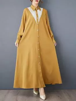 Платье XITAO с сетчатым лоскутным узором и отложным воротником контрастного цвета GMM1144 One Size чёрный