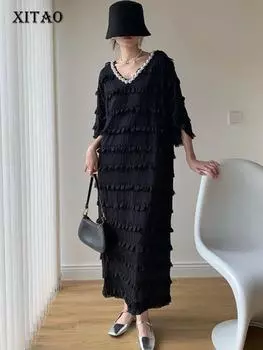 Платье XITAO с V-образным вырезом и короткими рукавами DMJ4123