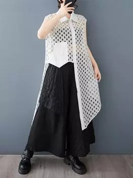 Платье XITAO в сеточку в стиле пэчворк с нестандартными карманами WLD20213 One Size белый