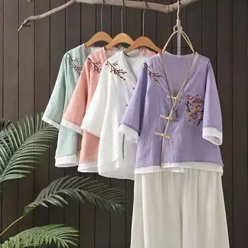 Платье Zen Tea в стиле ретро с V-образным вырезом, вышитым узором, с рукавами-пятиконками для женщин