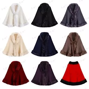 Платье жаккардовое вязаное осень/зима с шалью чонсам из искусственного меха лисы для женщин One Size тёмно-синий