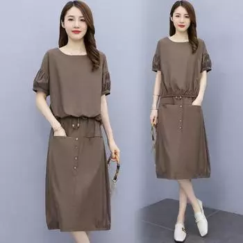 Платье женское летнее большого размера, женский двухсекционный свободный льняной костюм, юбка XXXL зелёный