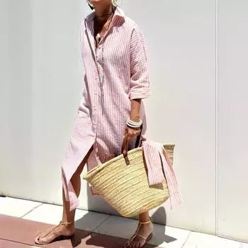 Платье женское осенне-весеннего типа с отложным воротником, рукавами три четверти, А-силуэта, однобортное, со шнуровкой, высокой талией, повседневное, с разрезом по низу, макси-платье L светло-коричневого