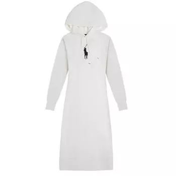 Платье женское Polo Ralph Lauren FW23 с капюшоном из флиса с длинным рукавом и вышивкой большого логотипа, белое 211832902-002 XS