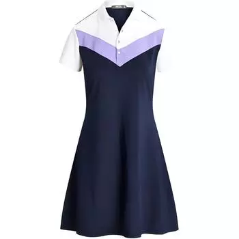 Платье женское Polo Ralph Lauren FW24 Ёлочка Миди с завышенной талией А-силуэта с коротким рукавом Темно-синий WMXGDRSN8E20029-410 S